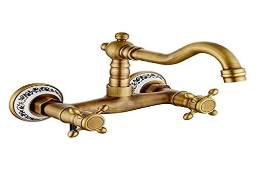 Robinet de cuisine Mur Robinet lavabo vintage avec céramique en laiton avec eau