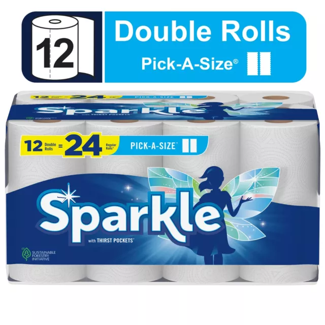 Sparkle Pick-A-Size Paper Towels Spirited Prints 6 Double Rolls = 12 Regular