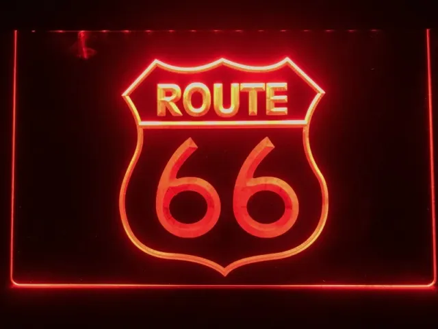 LED Route 66 Bar Sign Neon Road Cafe Plaque Home Light Up Drink Pub Movie Signs