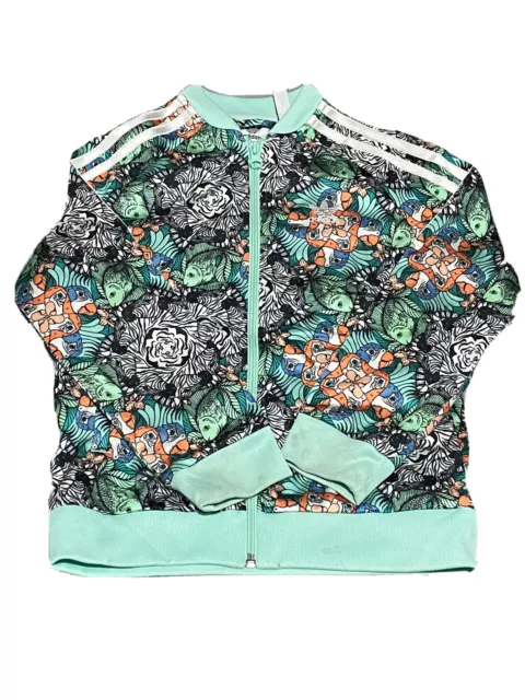ADIDAS Girls Animal Pattern Sports/Active/Casual Full Zip Track Jacket 7-8 Years