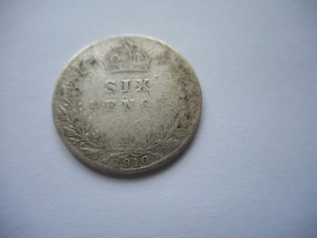 1910 Edward VII Sixpence Coin.