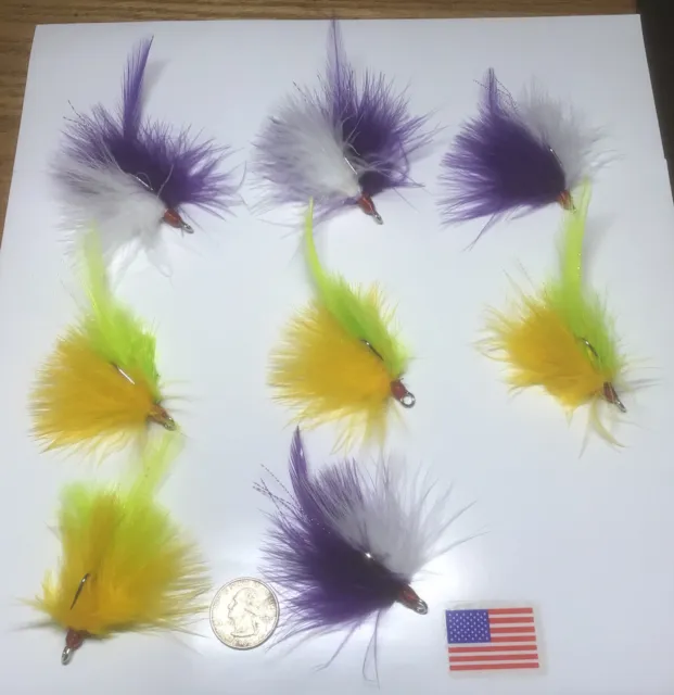 8 Dressed Nickel Eagle Claw Treble Hooks Size 1/0 ,marabou And Rooster Feathers