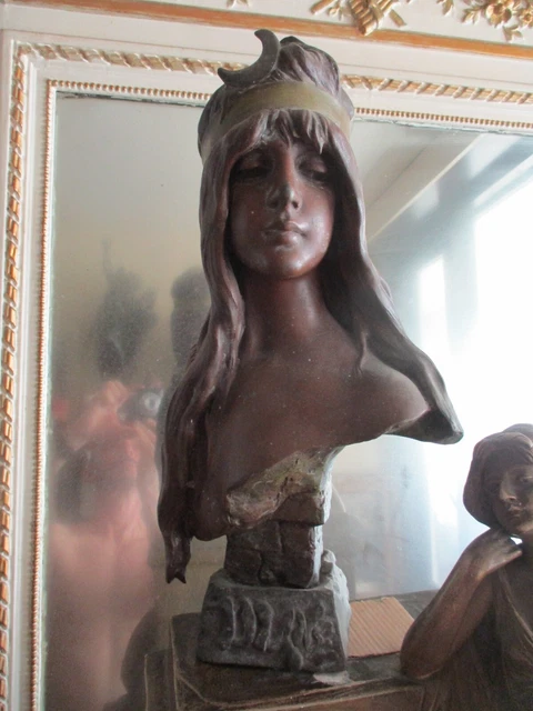 Buste 19e signé JACOBS Grès ART NOUVEAU sculpture vintage
