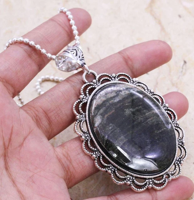 Impressive Wave Jasper 925 Silver Plated Handmade Necklace of 16" Ethnic Gift