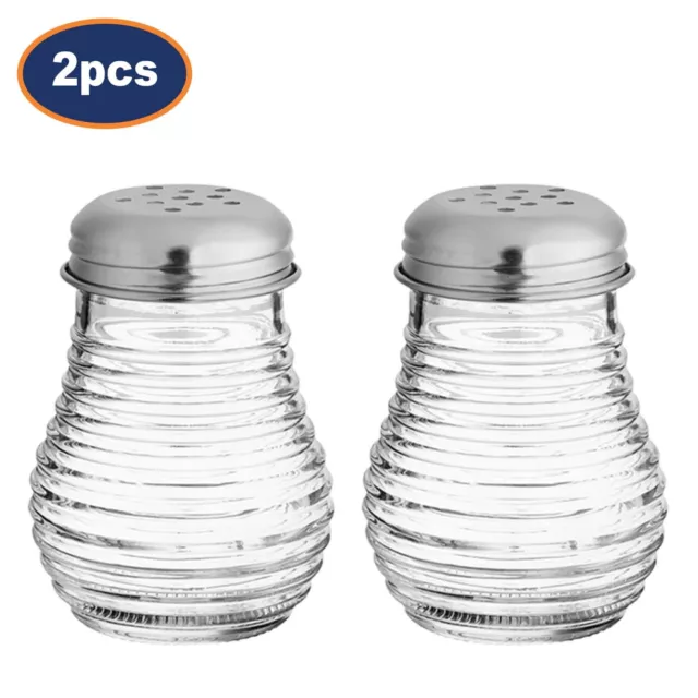 Set of 2 Glass Salt & Pepper Shakers Pots Cruet Jars Condiments Kitchen Storage