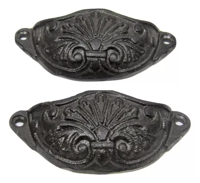 Set of 2 Rustic 4" Cast Iron Small Drawer Bin Cup Pulls Handles Cupboard