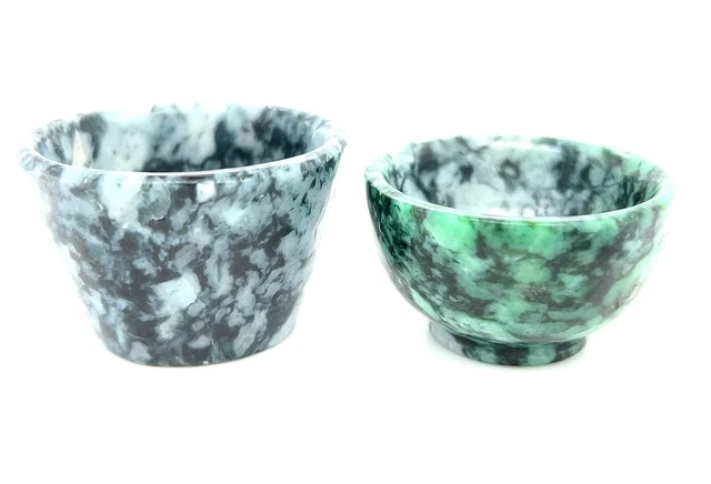 Hand Carved Jadeite Miniature Vintage Bowls Grade A Burmese