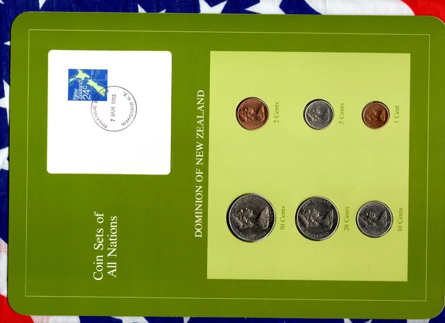 Coin Sets of All Nations New Zealand UNC w/Card All 1982 but 1 cent 1983