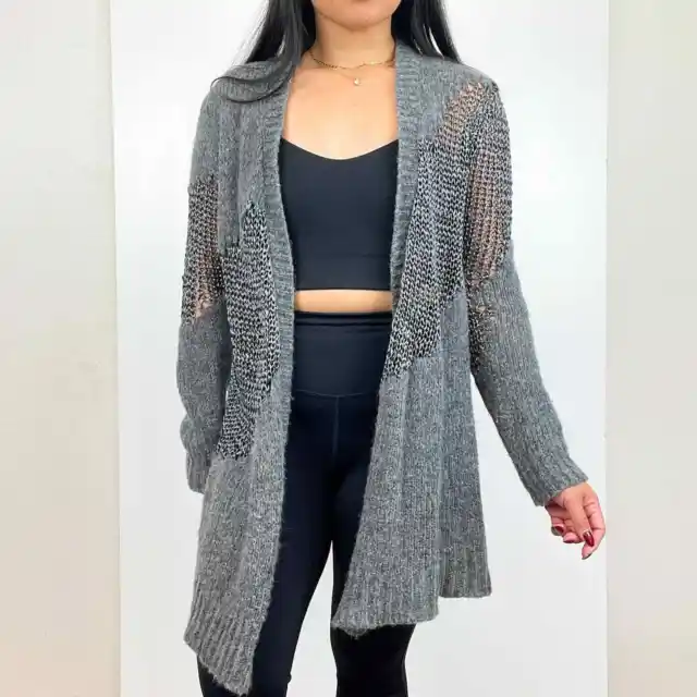 Eileen Fisher Size M Alpaca Blend Open Front Knit Cardigan Sweater Gray