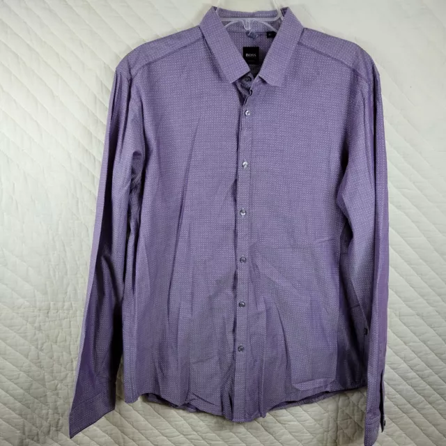 Hugo Boss Mens Button Down Shirt Sz XL Slim Fit Purple Long Sleeve Collared EUC