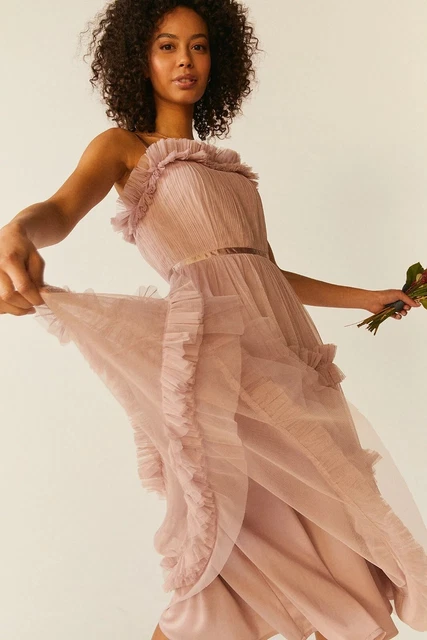 BNWT COAST TIERED Ruffle Skirt Midi Dress Blush Size 12 40.00