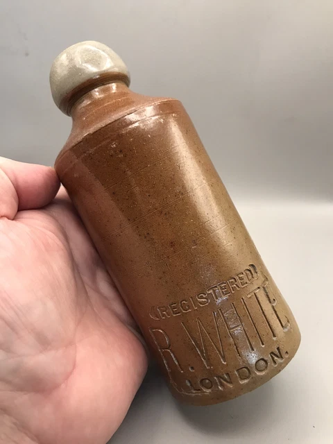 Nice Early Victorian Grey Lip Ginger Beer Bottle R White London