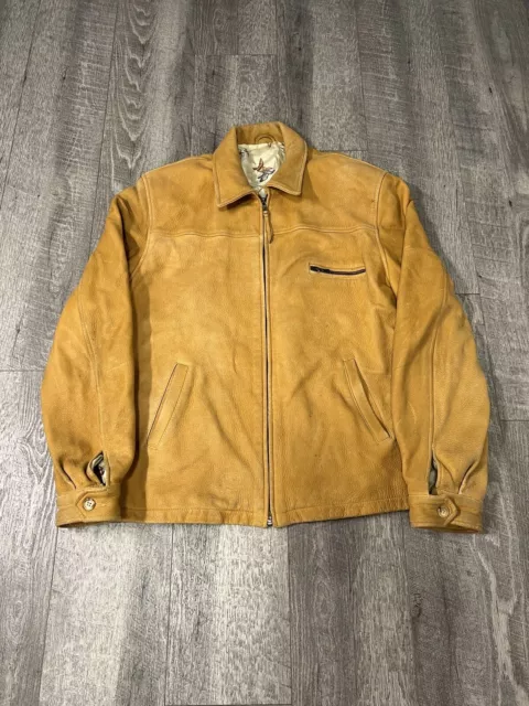 Alan Bilzerian Elk Leather Jacket Mens Extra Large Tan Beige Motorcycle