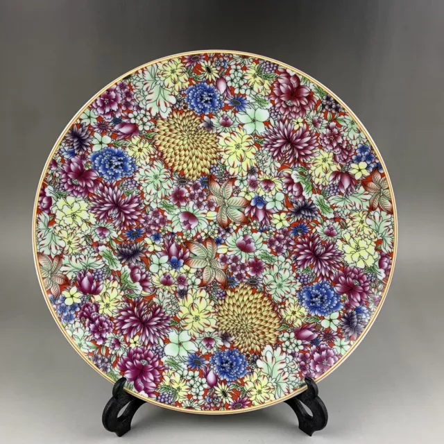 10.2" Collect Chinese Famille Rose Porcelain Ten Thousand Flower Plate