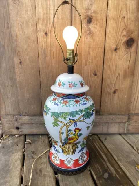 Vintage Chinese Porcelain Urn Floral Motif Table Lamp 28”