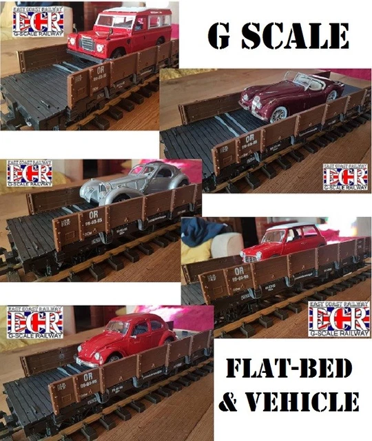 GREEN G SCALE FLATBED & 1:24 DIE-CAST VEHICLE VEHICLE RAILWAY - Foto 9
