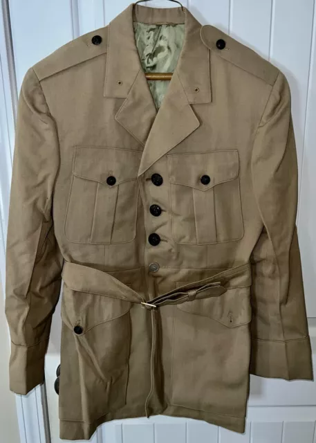 Vintage 1950s 1960s US Marine Corps Officers Khaki Dress Jacket w/ Belt SZ 40S