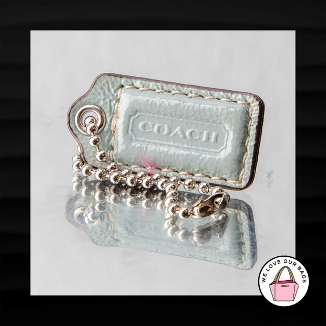 1.5″ Small COACH PALE BLUE GREEN LEATHER KEY FOB CHARM KEYCHAIN HANGTAG WRISTLET