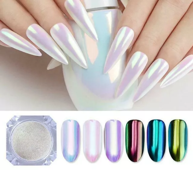 Mirror Chrome Nail Powder Colours Unicorn Rose Gold Blue Pink Red Effect Pigment 3