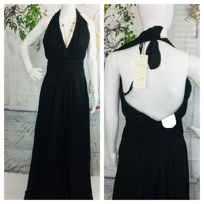 Womens Medium Black Halter Formal Dress Ruched Bust Cocktail Prom Bridesmaid New