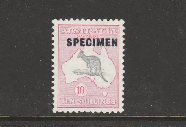 1931 KANGAROO CofA WATERMARK 10/- GREY AND PINK "SPECIMEN" FRESH "MINT" SG 136S