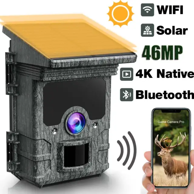 Solar 4K 46MP Wildkamera WLAN Bluetooth Jagdkamera Nachtsicht Bewegungsmelder DE
