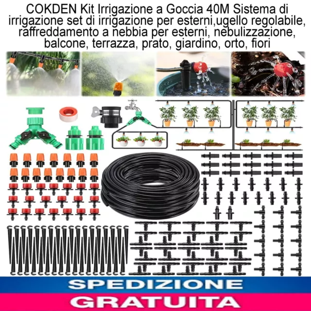 Kit completo Irrigazione a Goccia 40M x esterni, balcone, giardino, orto, fiori
