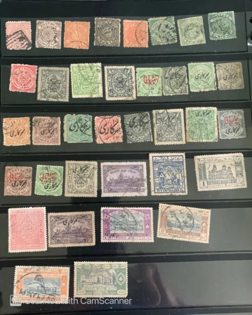 A nice collection of 36 diff.  used stamps  Indian Feudatory state Hyderabad 