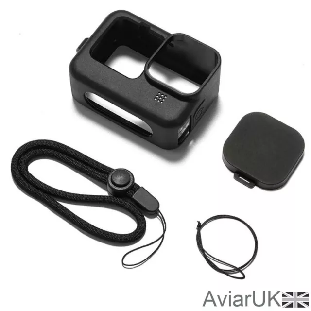 Gopro HERO 9 10 Silicone Rubber Soft Protective Cover Case Lens Cap & Lanyard UK