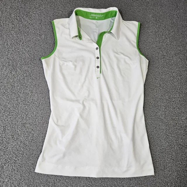 Nike Golf Top Womens S White Sleeveless Collared Dri-Fit Peplum Hem Sport 376980