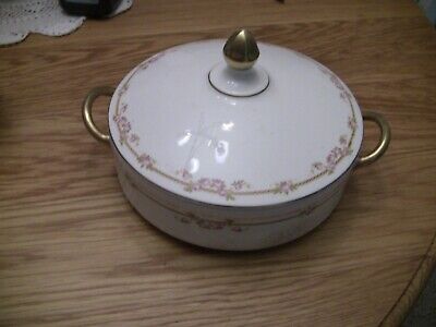Pope Gosser China Vegetable Bowl Made in USA White with Gold Trim