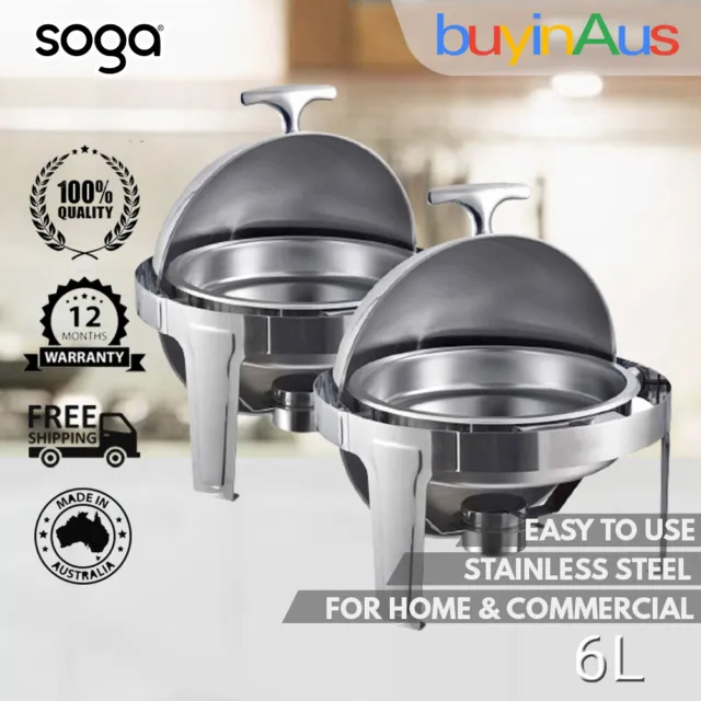 SOGA 2X Round Roll Top 6L Stainless Steel Chafing Dish with Stand