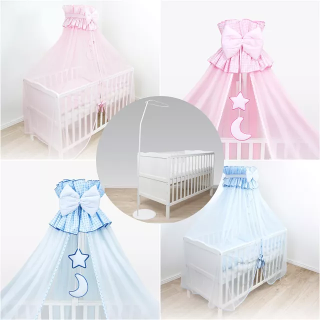 Chiffon Cot Canopy with Free Holder / Drape Rod & Decorative Bow, Hanging Stars