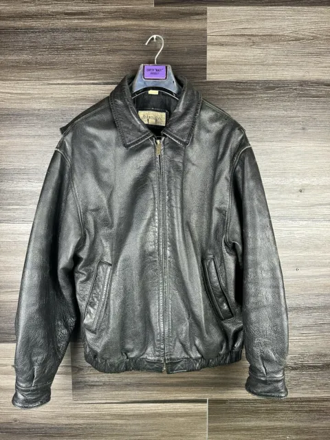 VINTAGE JEEP BLACK Leather Jacket Mens Large St johns Bay Vintage $112. ...