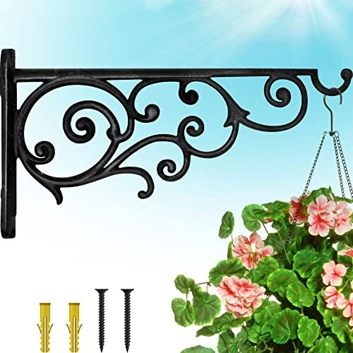 Outdoor Plant Hanger Hook, 14” Large Victorian Heavy Duty Iron Wall Hooks for