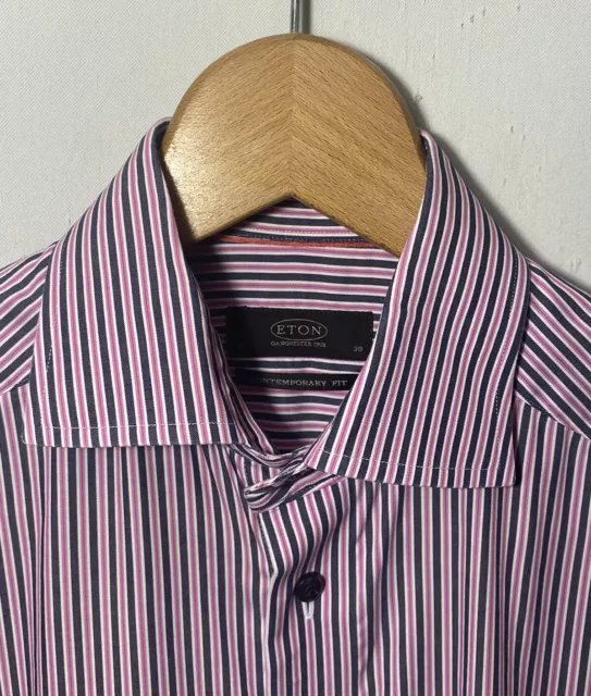 Mens ETON Contemporary Fit Striped Long Sleeve Button Up Dress Shirt 38 15 Small