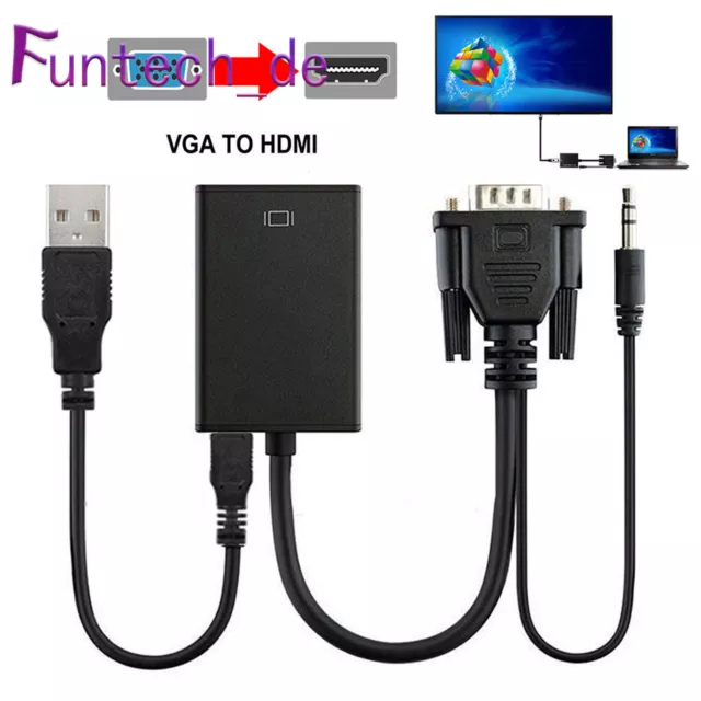 VGA Male To HDMI Output 1080P HD+Audio TV AV HDTV Videokabel Konverter Adapter