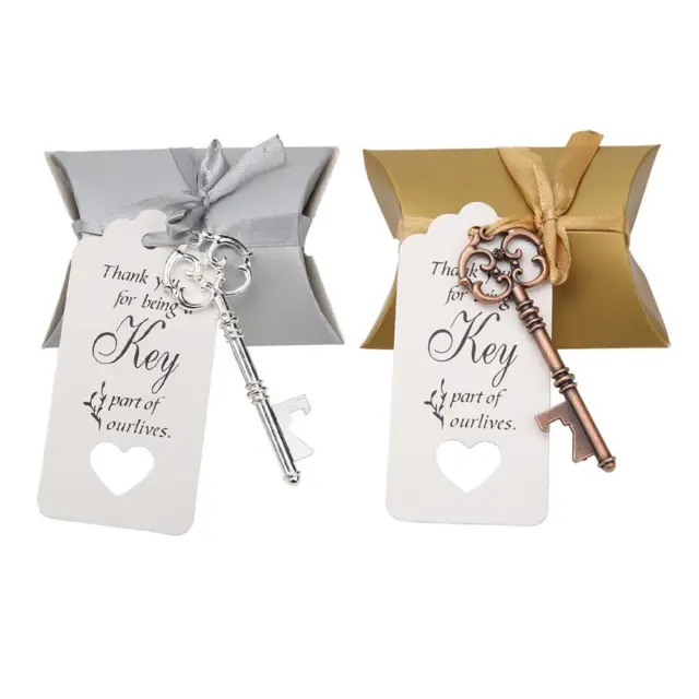 5pcs/set Wedding Vintage Key Bottle Opener Tags Ribbons Candy Box Holiday Gifts