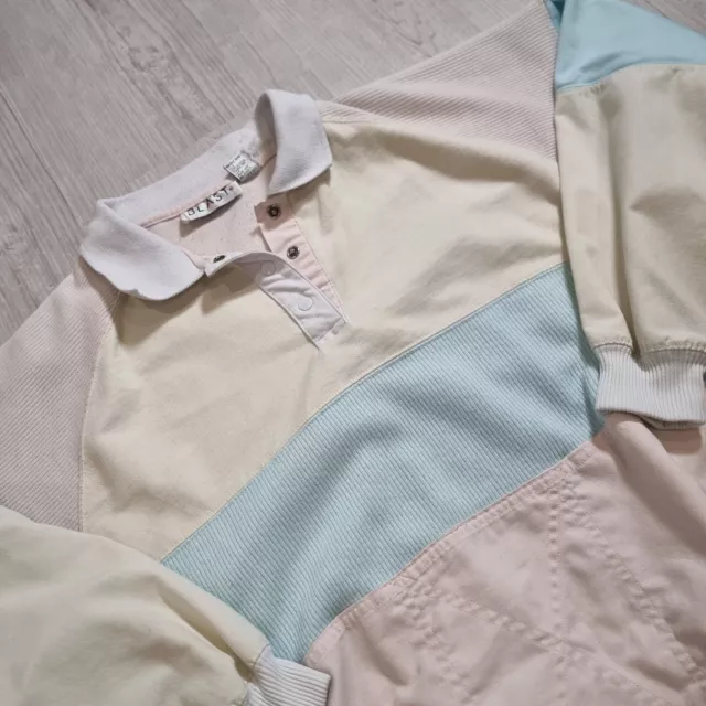 Vintage 80s Blast Women's Collared Sweatshirt Pastel Colourblock Jumper Medium 2