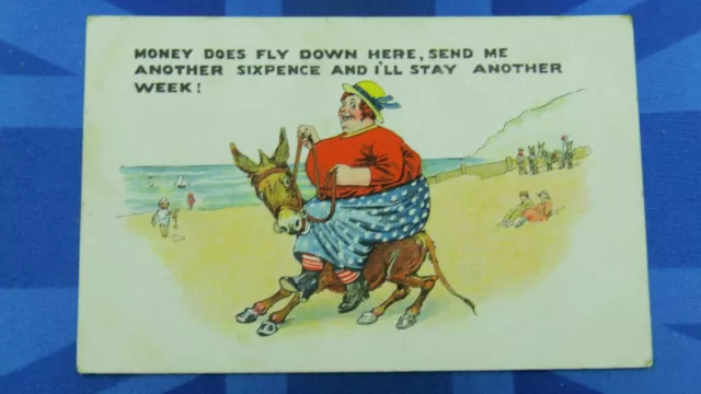 Vintage Comic Postcard 1924 Corset Girdle BBW Fat Large Lady Man Theme