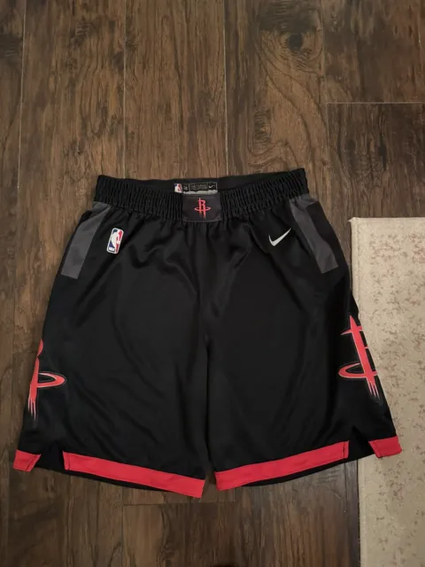 Mens Large Nike Dri Fit Houston Rockets Black Shorts Euc Pristine!