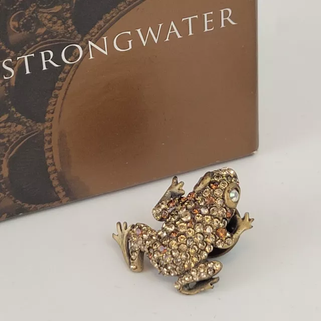 SIGNED Jay Strongwater Jeweled Swarovski Frog Pin Tac w/ Box