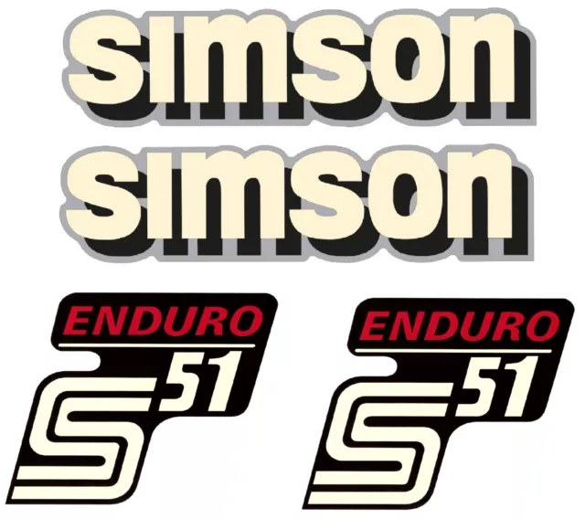 4 teiliger Dekorsatz Simson S51 Enduro Aufkleber Set  Premium Retro