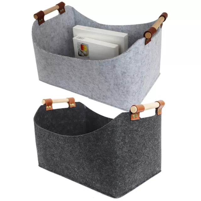 Grey Felt Storage Basket Bin Bedroom Toy Organizer Basket Portable with Handle