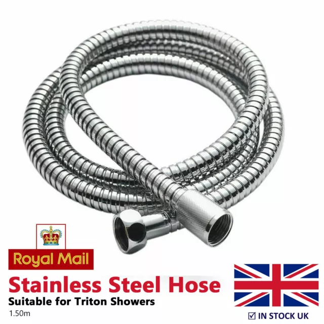 Shower Hose 1.50m Replacement Flexible Stainless Steel Chrome Pipe with Washers