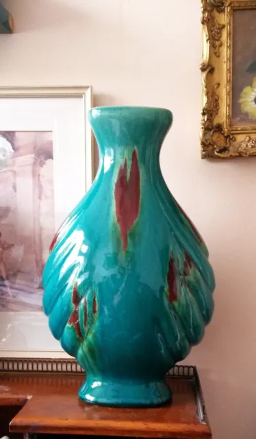 The Pier Pottery Large Green and Brown Drip Glaze Ceramic Moon Vase
