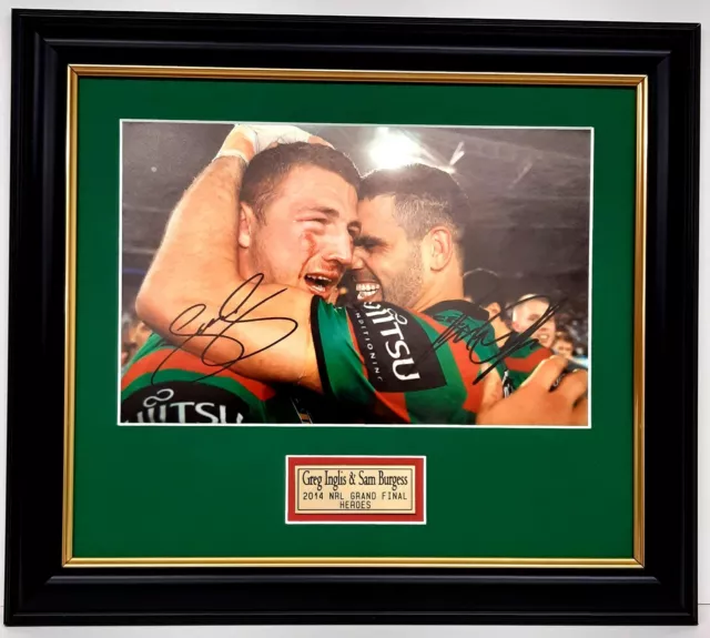 Greg Inglis and Sam Burgess Rabbitohs Premiers 2014 Signed Celebration Framed