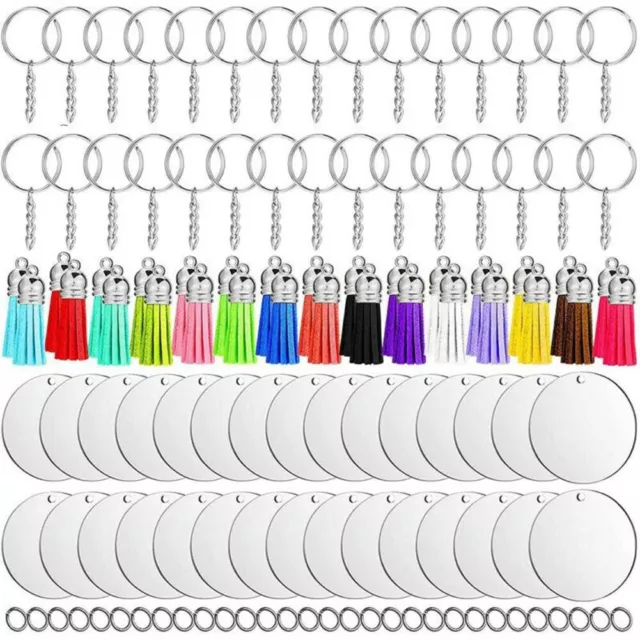 Handmade Keychain Blanks Set 48x Acrylic Circle Discs and Tassel Pendants