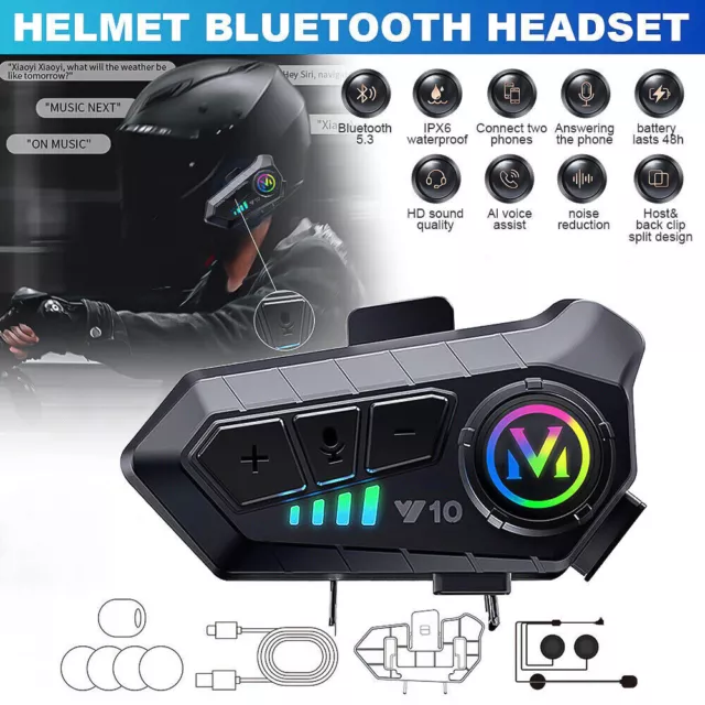 Bluetooth 5.3 Motorcycle Helmet Headset Wireless Call Motorbike Headphone UK