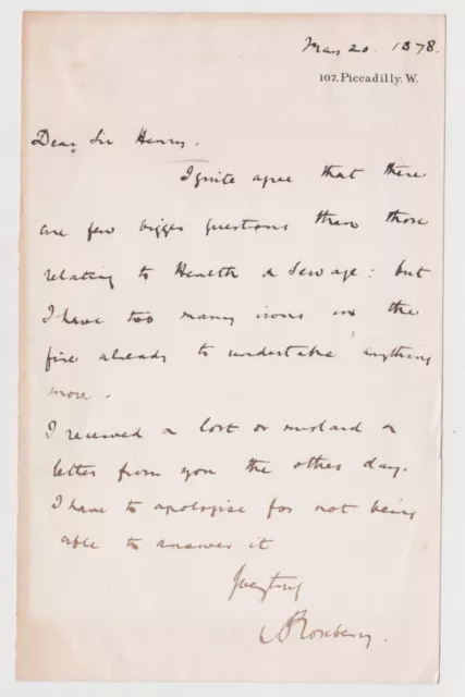 Prime Minister Lord Rosebery Signed Letter